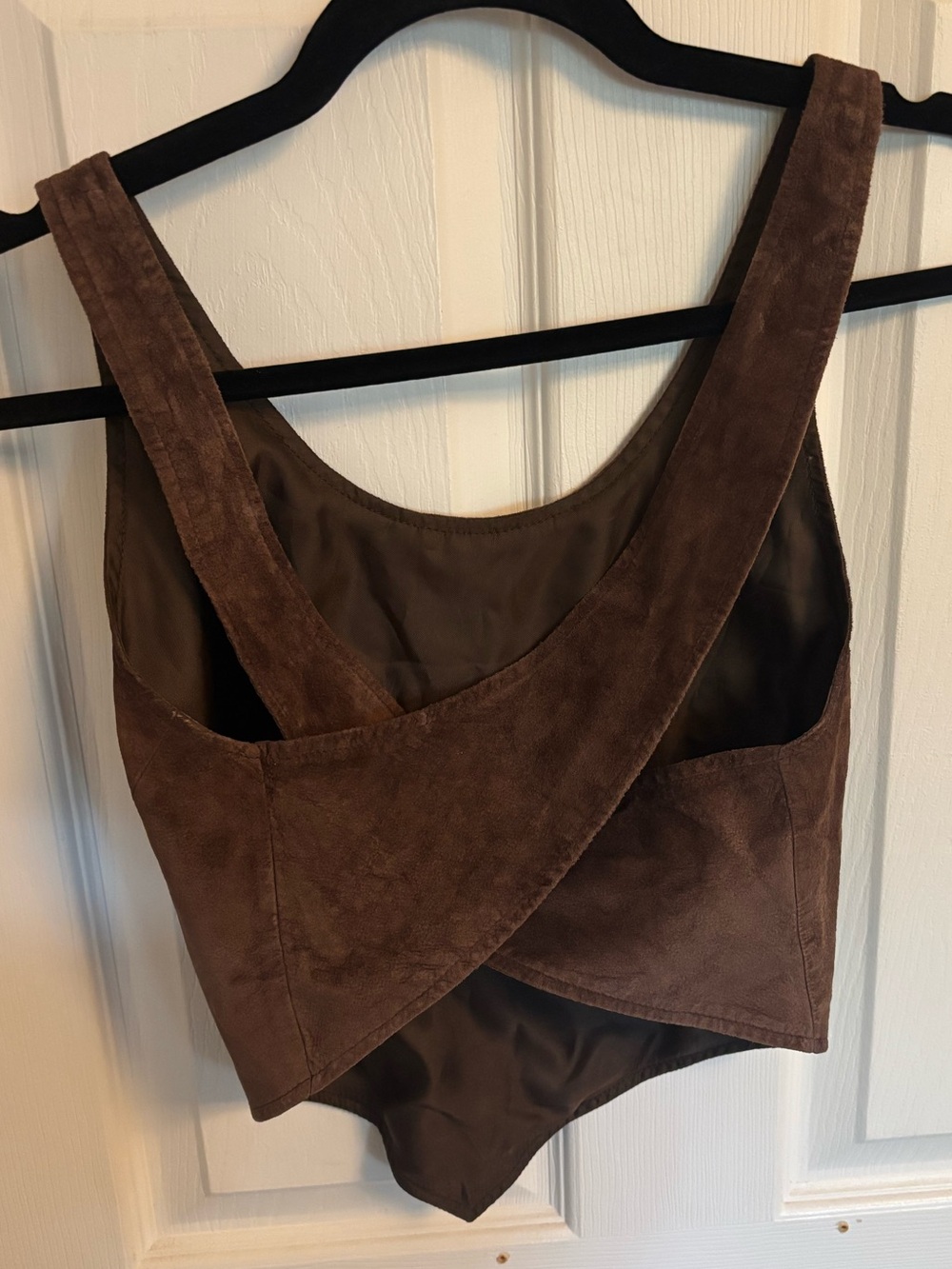 Vintage RALPH Ralph Lauren Brown Suede Leather Crossback Top, M - Picture 3 of 7